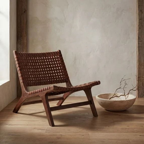 SAFAVIEH Luna Modern Leather Woven Accent Club Chair, Brown/Cognac | Walmart (US)