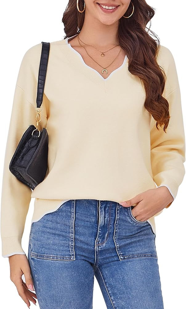 Arolina Oversized Sweaters for Women 2025 Casual Loose Long Sleeve V Neck Knitted Pullover Tops F... | Amazon (US)