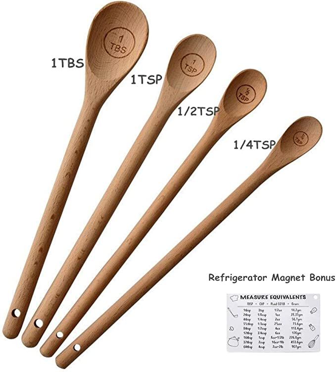 Handcrafted Set of 4 9" Long Handle Wooden Measuring Engraved Spoons for Dry and Liquid Ingredien... | Amazon (CA)