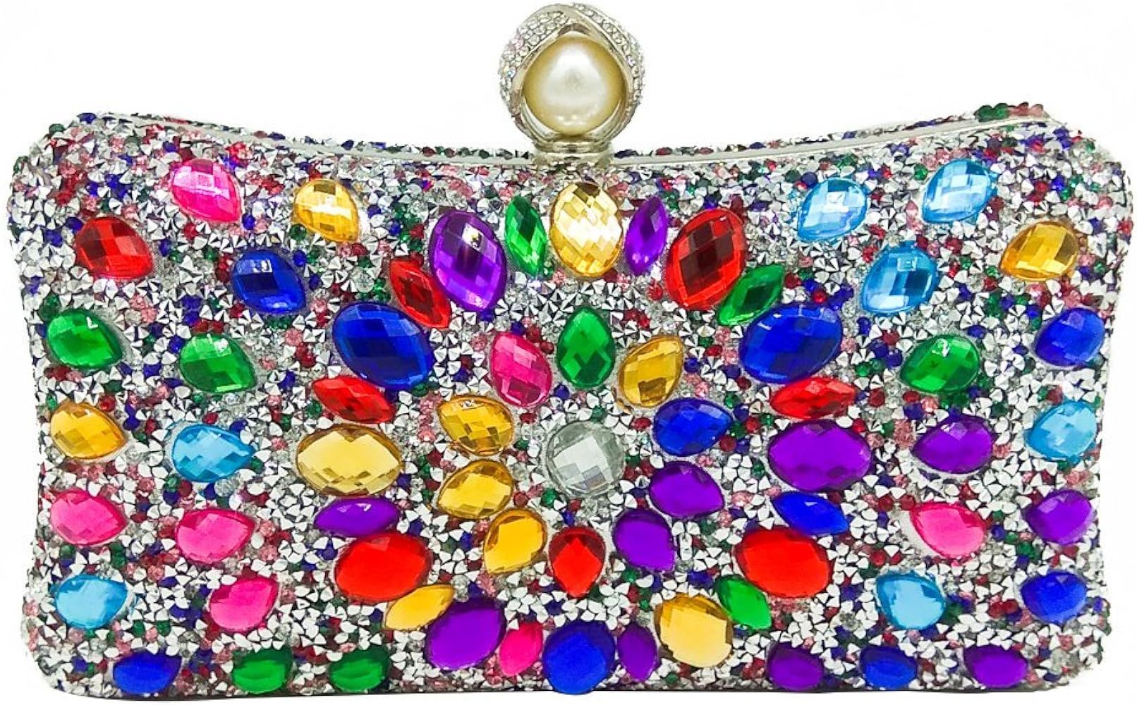 MultiColored Pearl Clasp Women Crystal Purse Evening Handbags Wedding Clutch Bag | Amazon (US)