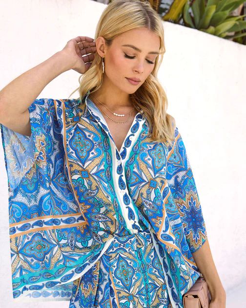 Summer In Santorini Printed Button Down Top | VICI Collection