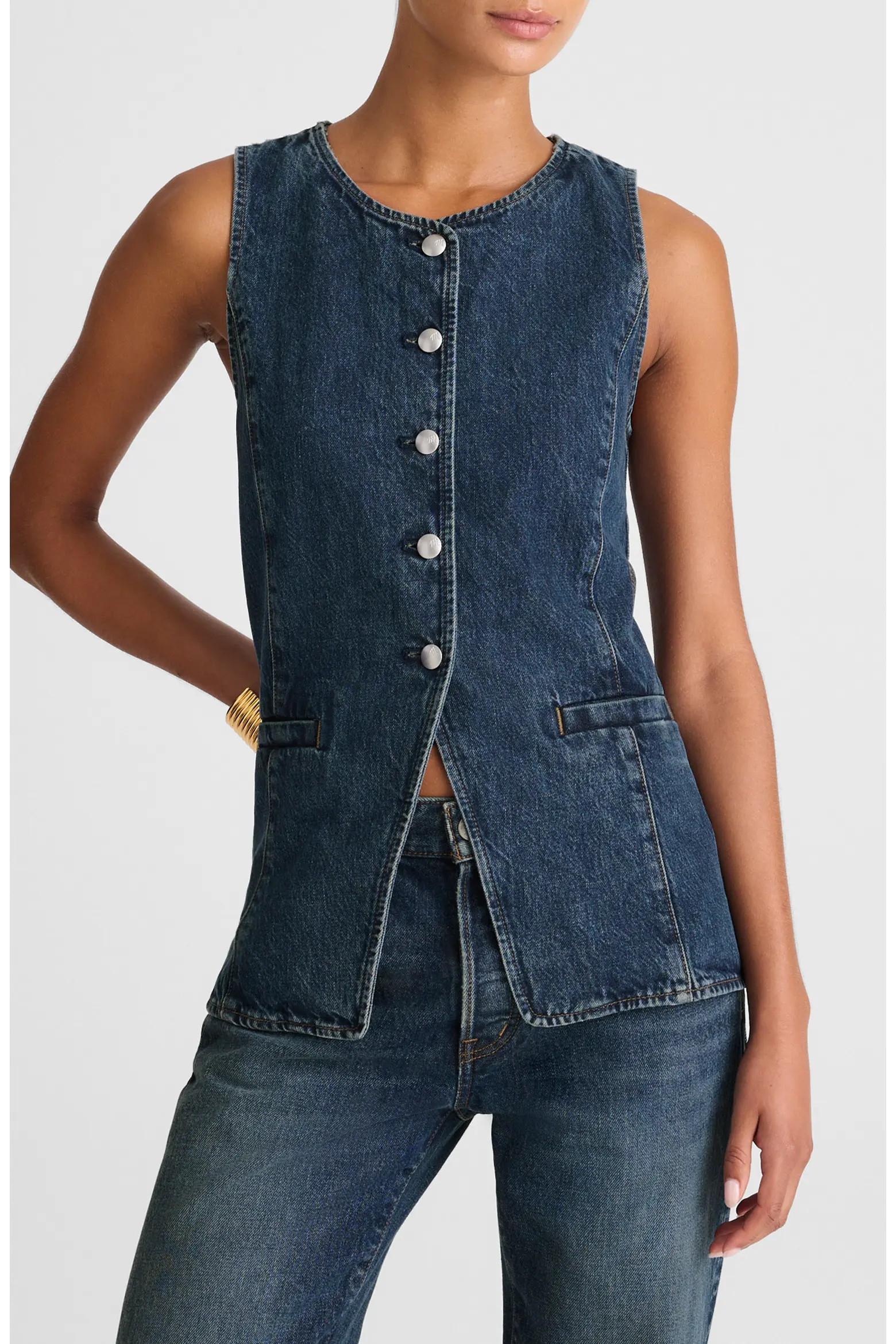 Crewneck Cutaway Denim Vest (Women) | Nordstromrack | Nordstrom Rack