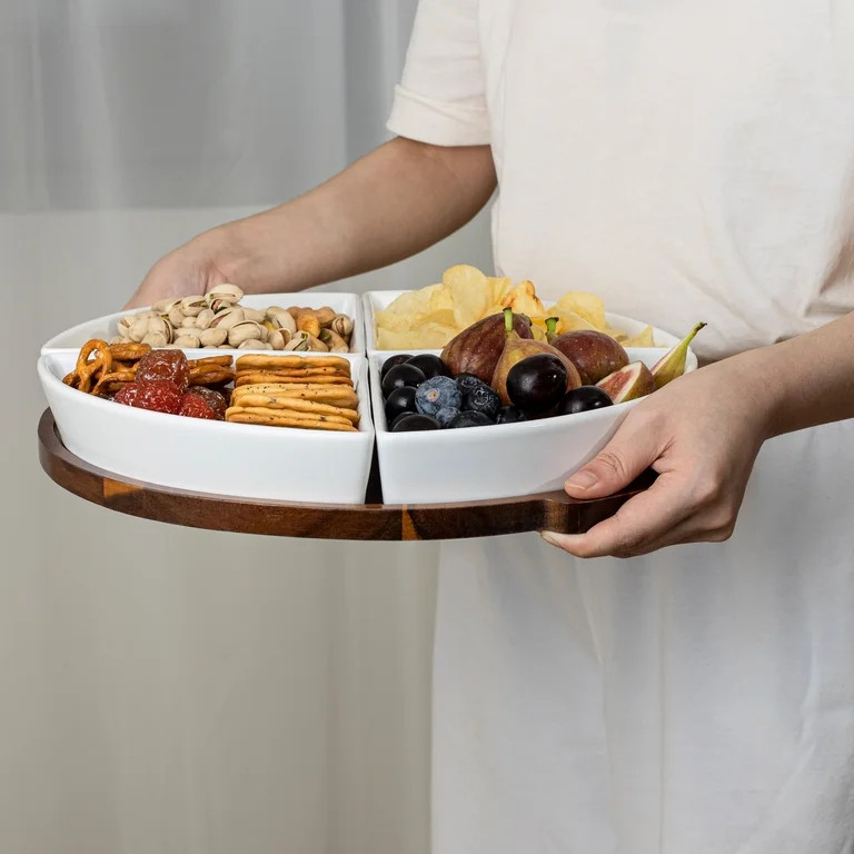 Better Homes & Gardens Acacia and Stoneware 5pc Lazy Susan Set, 15.35INW x 14.17IND x 2.8INH | Walmart (US)