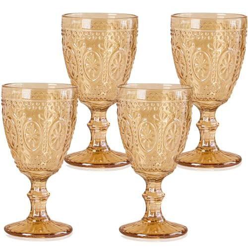 abrwyy Amber Wine Glasses set of 4, Amber Goblets, Vintage Drinking Glassware, Colored Glassware Set for Party, Home & Wedding | Amazon (US)