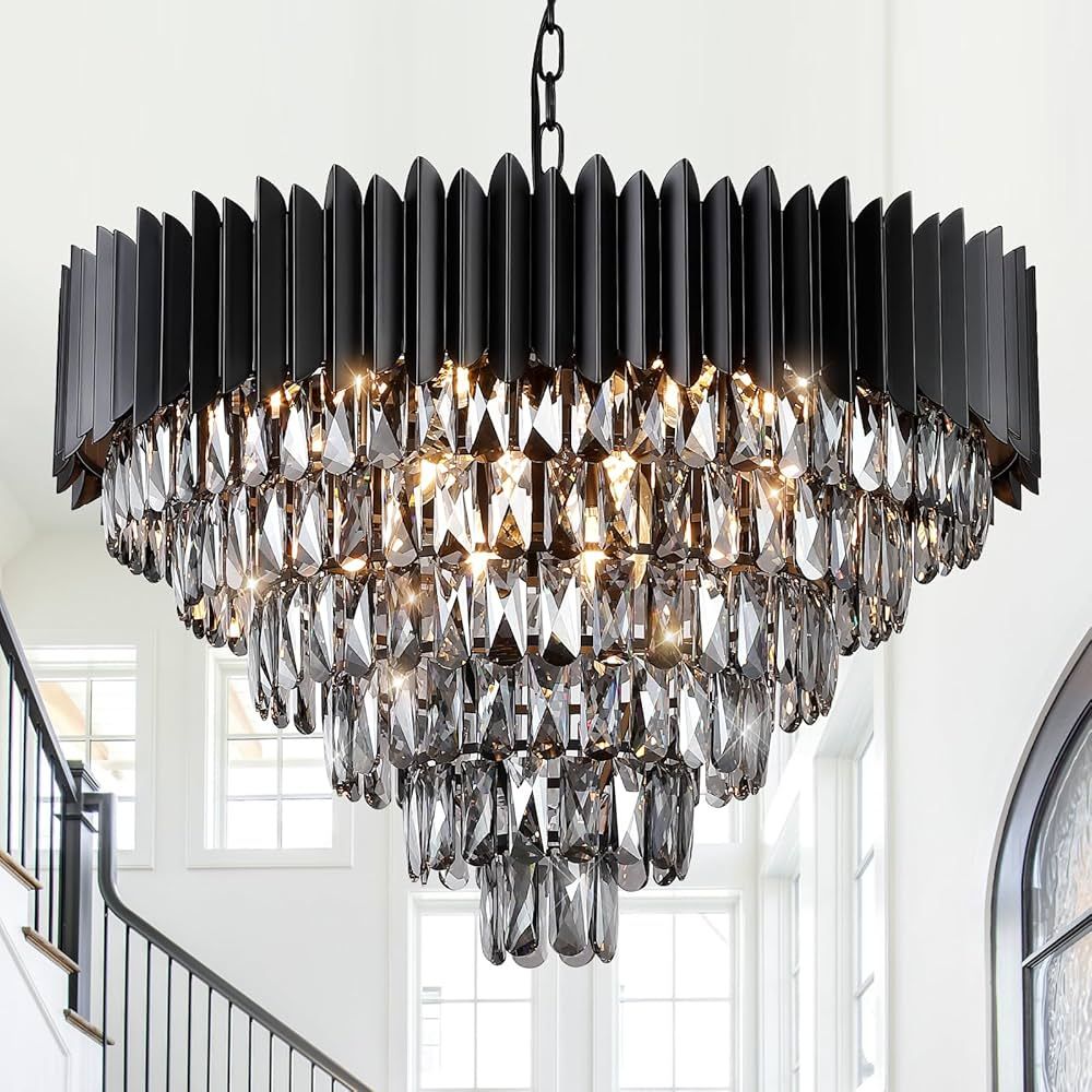 Large Black Crystal Chandeliers Modern 30'' Round Chandeliers Lights Fixtures for Foyer Pendant L... | Amazon (US)