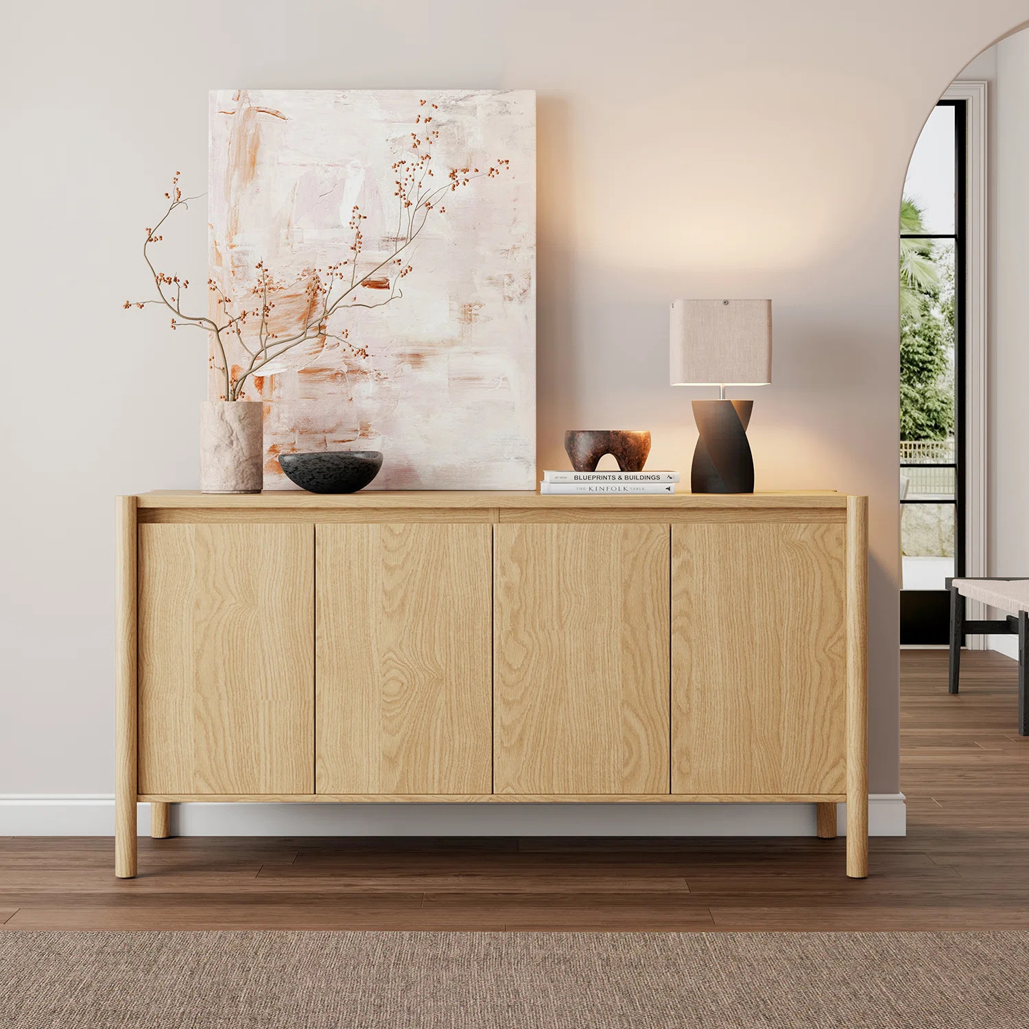 59” W Sideboard Buffet Cabinet, Credenza Storage Cabinet With 4 Doors And Adjustable Shelves Fo... | Wayfair North America