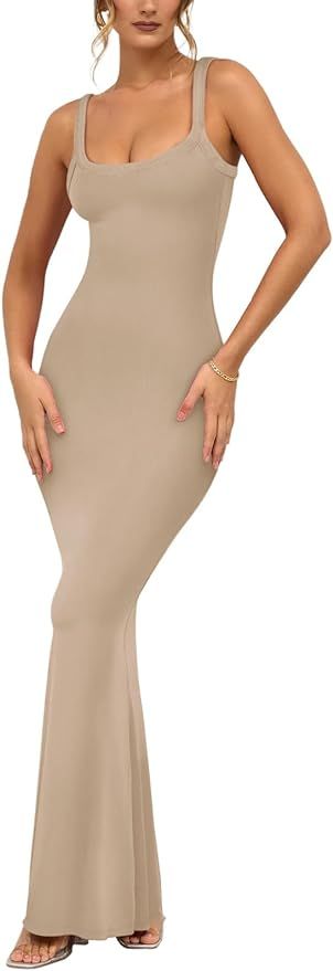 REORIA Women's 2024 Trendy Sexy Lounge Slip Long Tank Dress Elegant Sleeveless Backless Ribbed Bo... | Amazon (US)