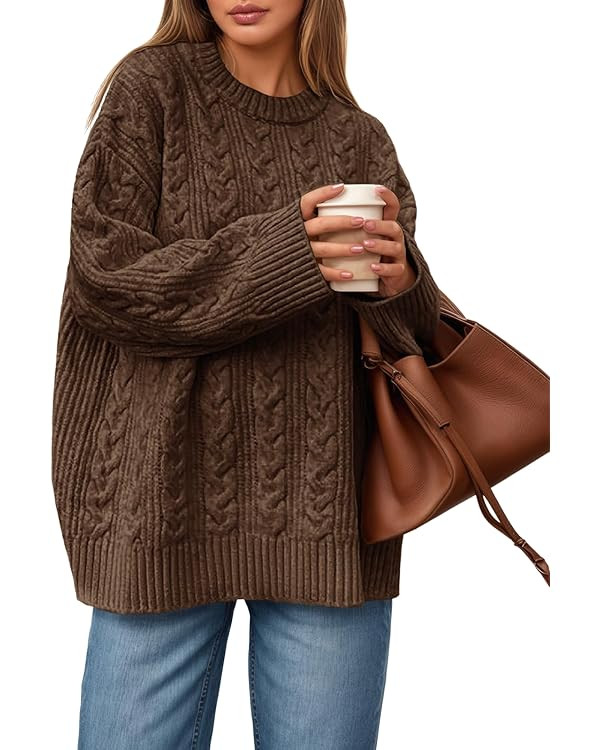 Saodimallsu Womens Cable Knit Sweater Oversized Long Sleeve Chunky Knit Crew Neck Fall Pullover S... | Amazon (US)