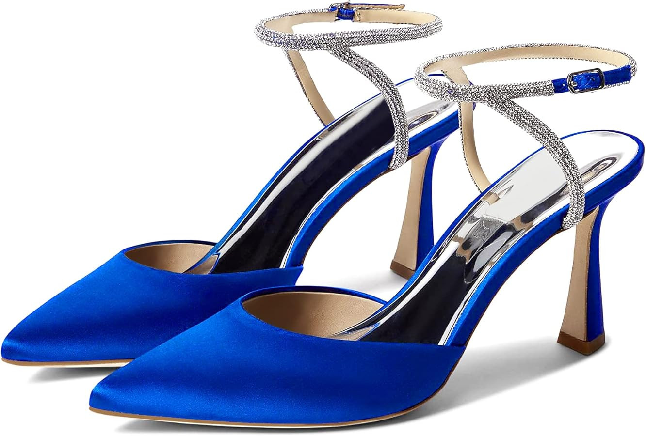 Coutgo Women Rhinestone Heels Kitten High Satin Pumps Pointed Toe Sparkly Sexy Wedding Dress Shoe... | Amazon (US)