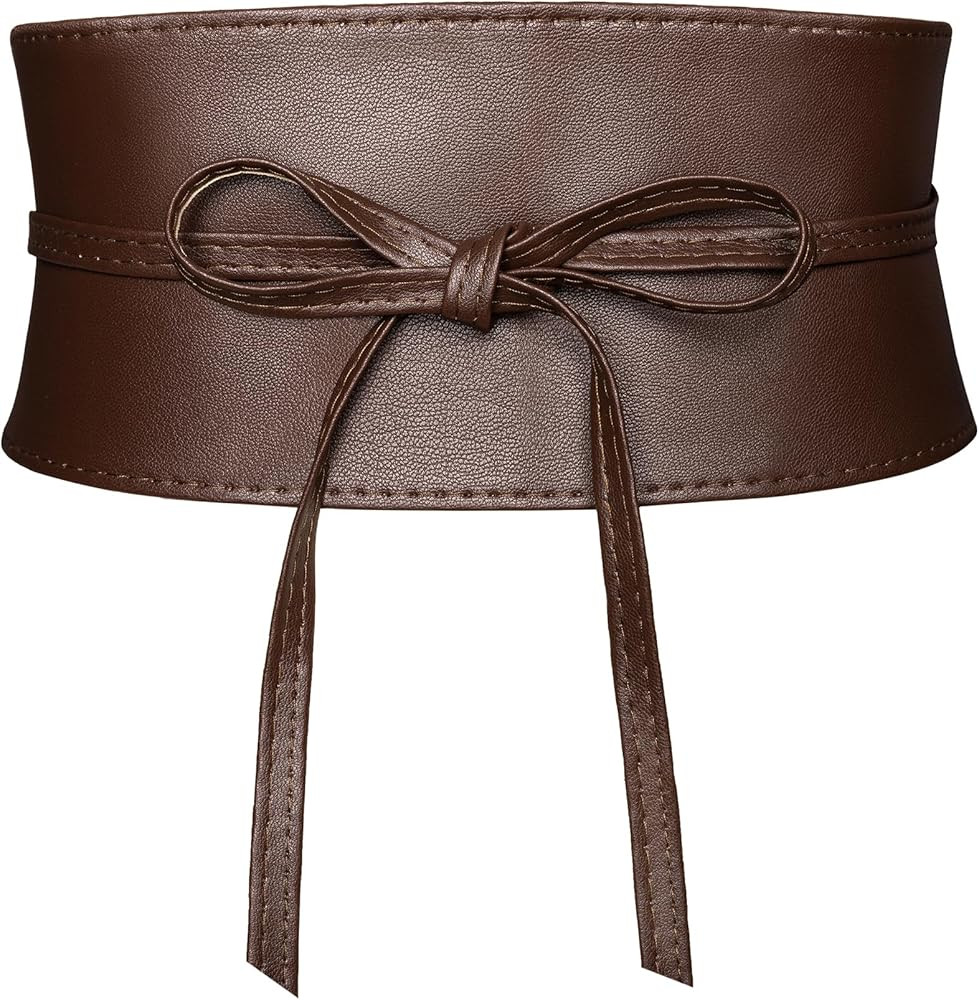Wide Obi Belts for Women Thick Faux Leather Corset with Lace Up Wrap Style | Amazon (US)