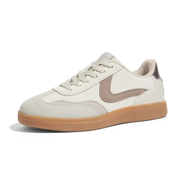 LUCKY STEP Womens Classic Retro Sneakers Non Slip Fashion Casual Shoes,Beige&Grey | Walmart (US)