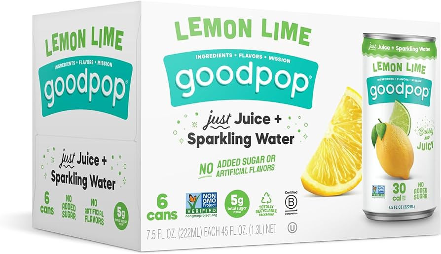GOODPOP Lemon Lime Sparkling Water Juice 6 Pack, 7.5 FZ | Amazon (US)