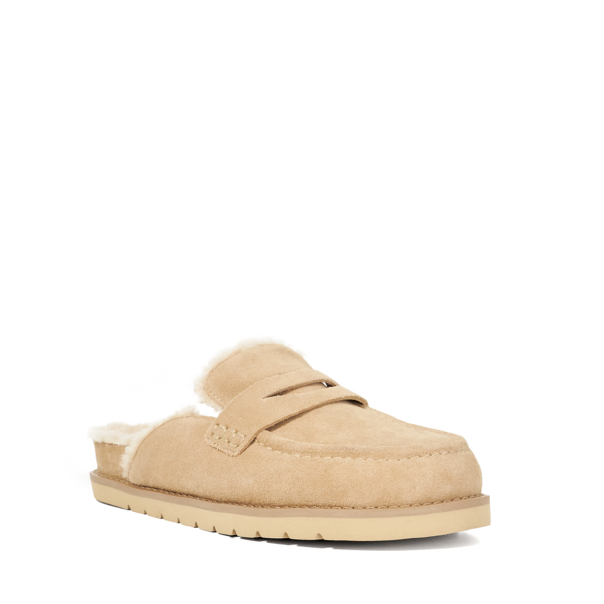 Goldy Faux Shearling Lined Backless Mule Suede Loafers | Dune (EU)