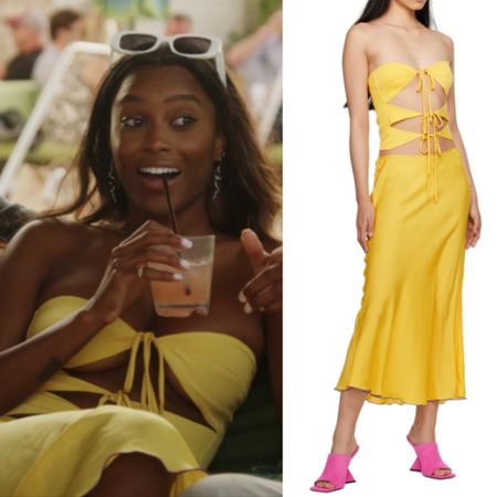 Ciara Miller’s Yellow Cutout Tie Front Top and Skirt 