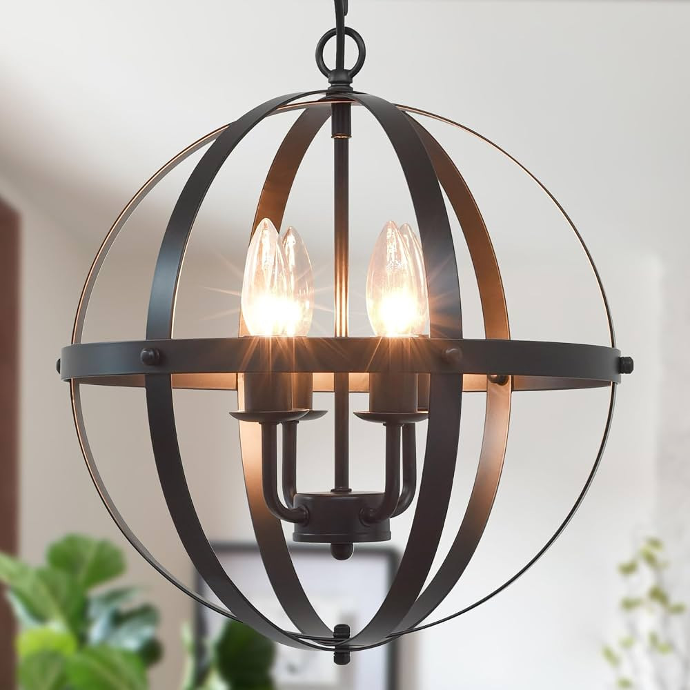 Black Farmhouse Chandelier 4 Light Industrial Rustic Chandelier Dining Room Lighting Fixtures Han... | Amazon (US)