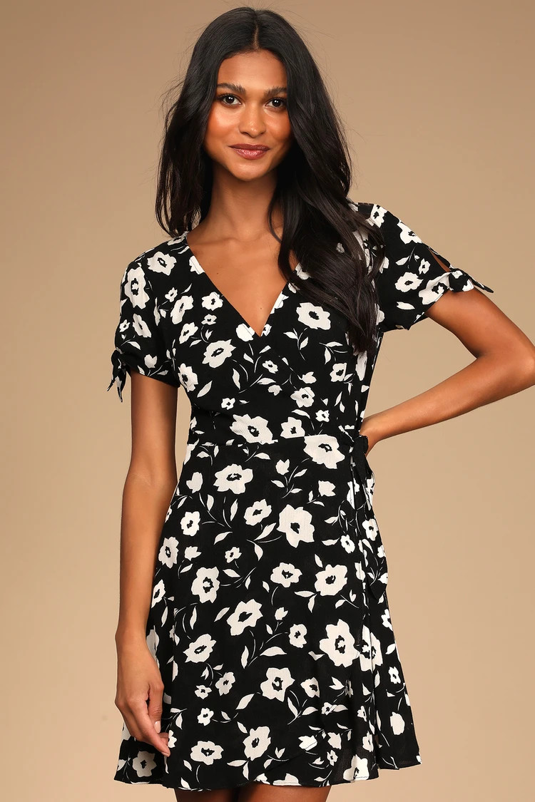 My Philosophy Black Floral Wrap Dress | Lulus (US)