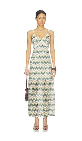 Central Park West Celine Rainbow Crochet Maxi Dress in Beige,Green. Size XS. Also in S, XL. | Revolve Clothing (Global)