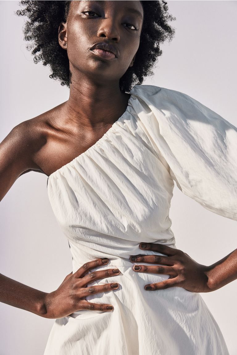 One-shoulder Bubble-hem Dress - White - Ladies | H&M US | H&M (US + CA)