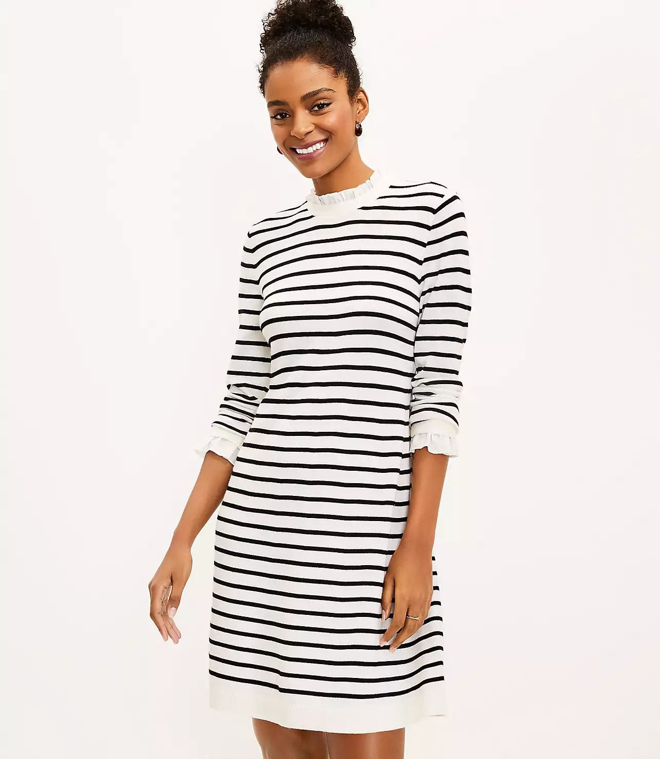 Striped Ruffle Trim Sweater Dress | LOFT