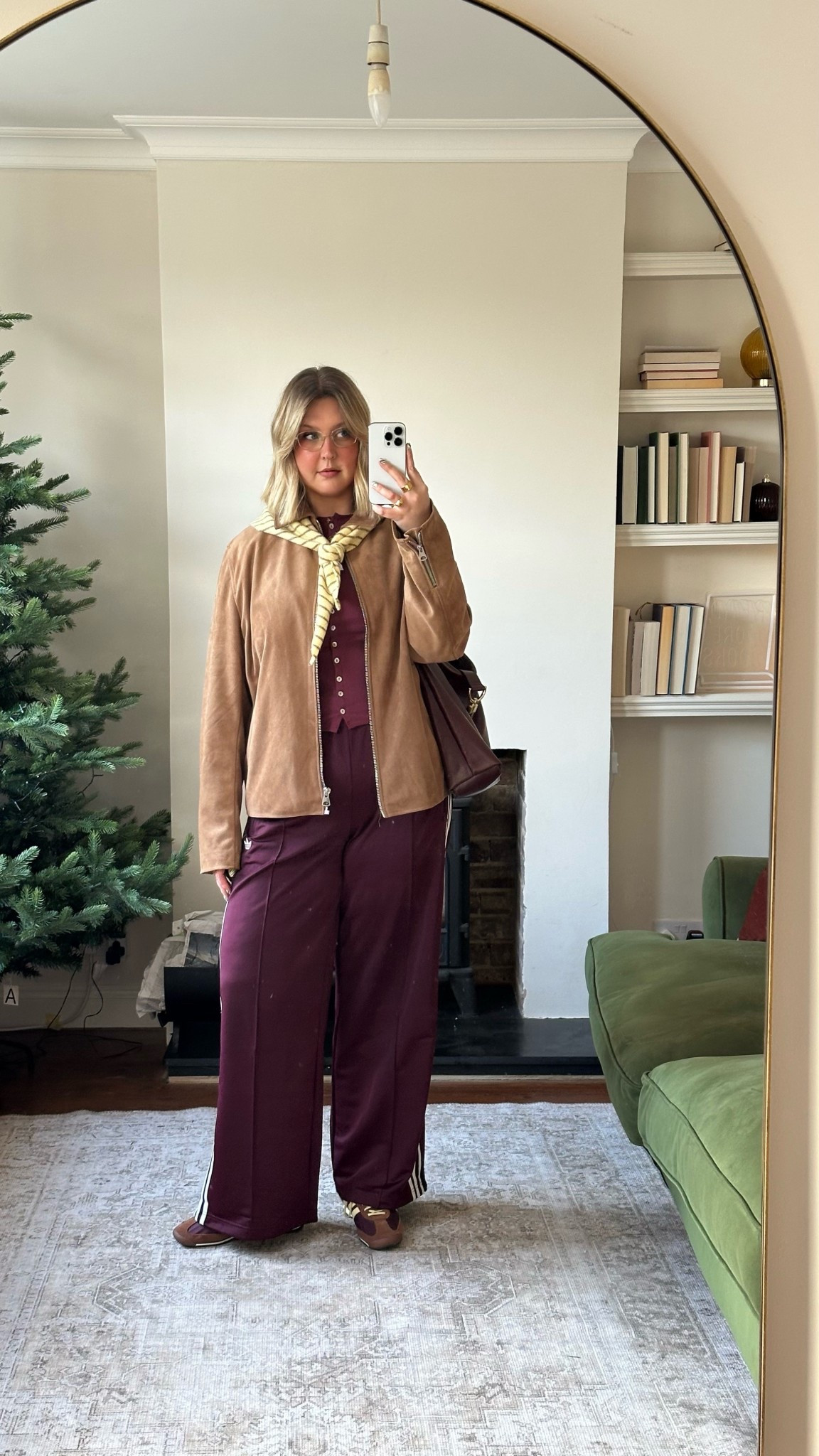 Full burgundy outfit featuring adidas trackpants & suede jacket. 

#LTKmidsize #LTKautumn