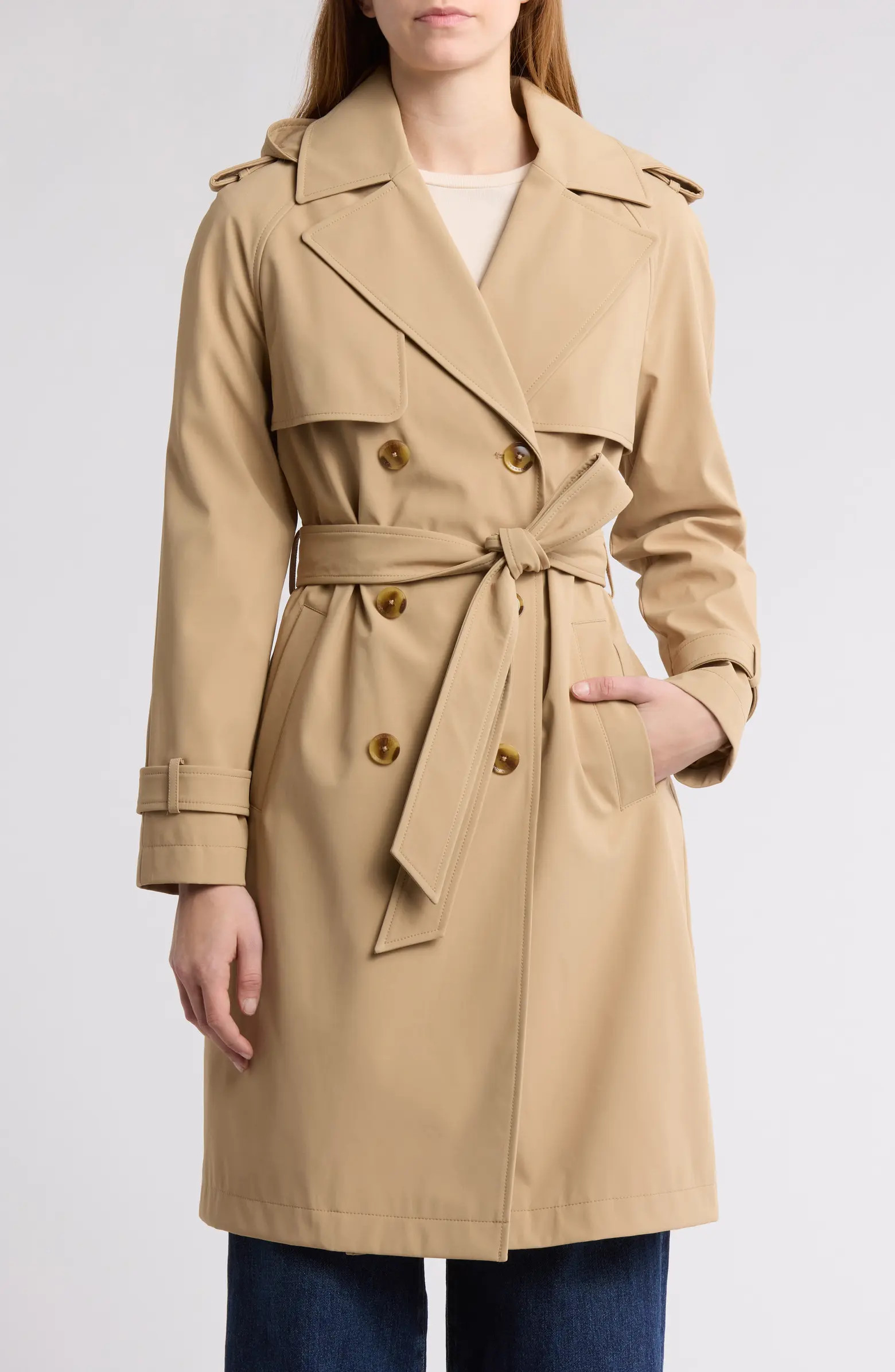 Water Resistant Hooded Double Breasted Trench Coat | Nordstrom Rack