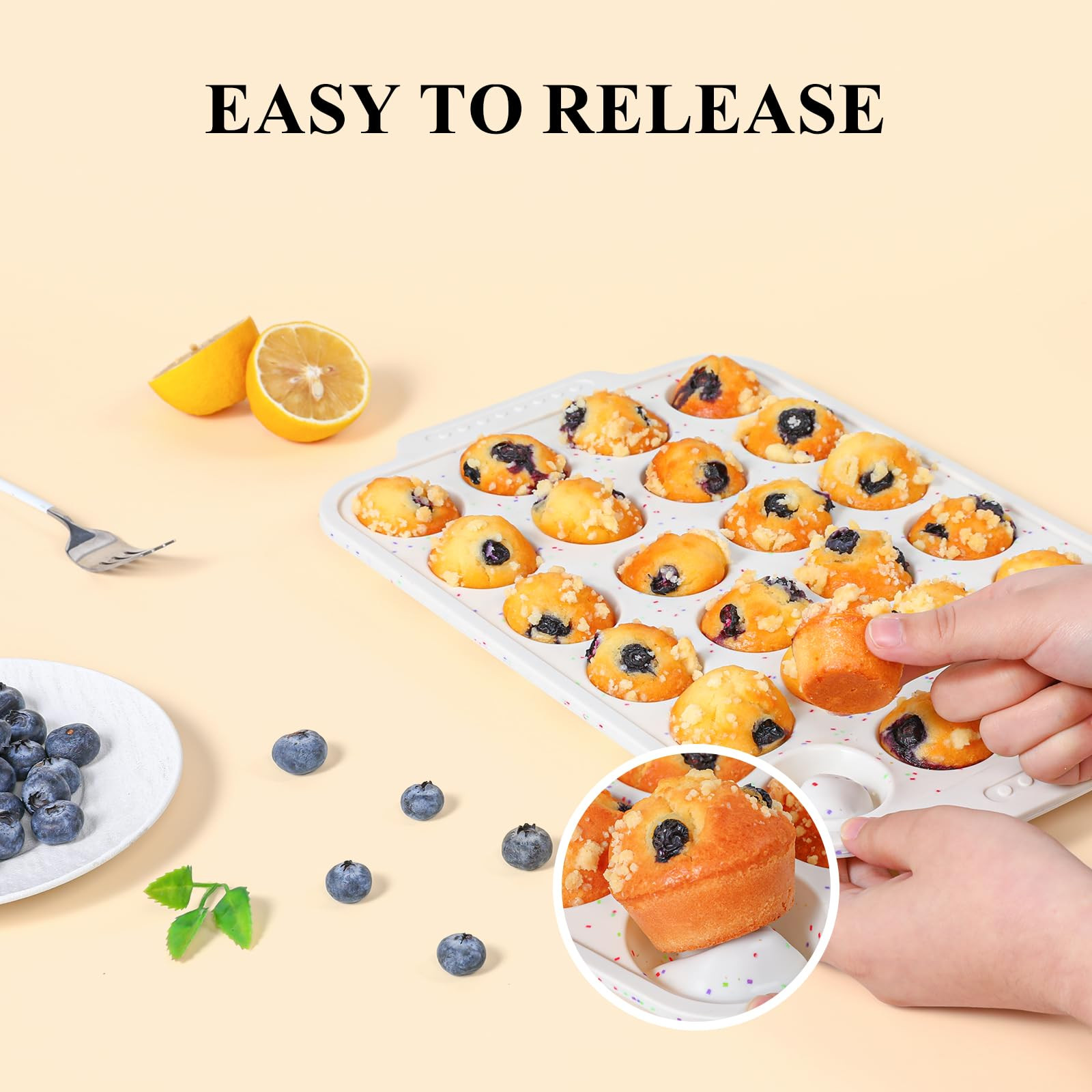 Vinino Silicone Mini Muffin Pan for Baking, 24 Cups Mini Cupcake Pan with Reinforced Frame, Nonst... | Amazon (US)