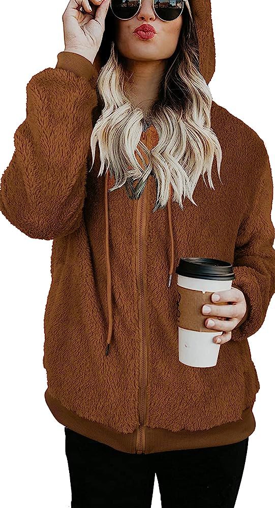 KIMSOONG Womens Sherpa Zip Up Hoodie Fuzzy Fleece Hoodies Pullover Oversized Pockets Hooded Sweat... | Amazon (US)