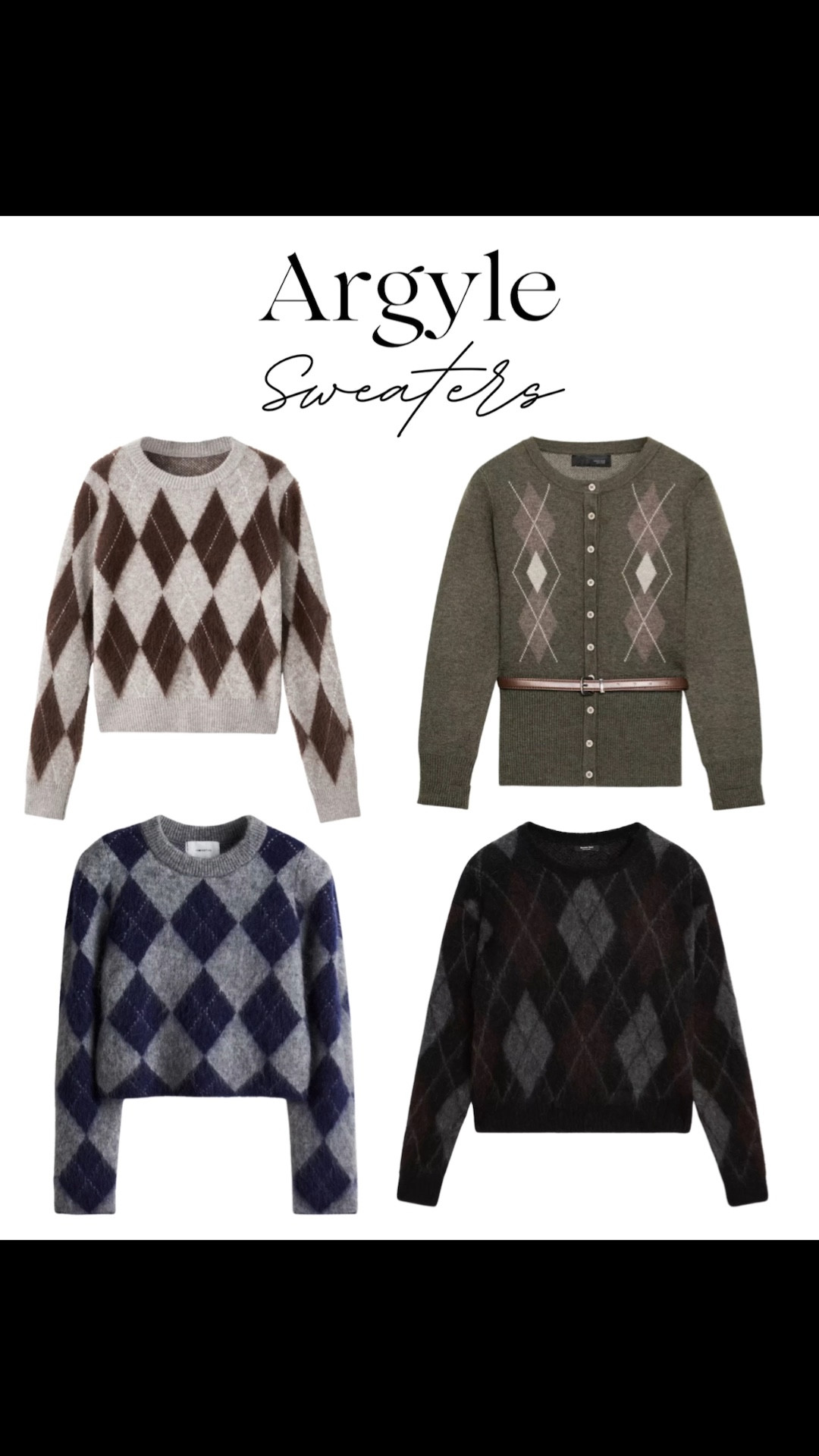 Argyle sweater edit 🤎🍂

Tags: fall outfit, capsule wardrobe, new-in Zara, belted cardigan, cashmere jumper, argyle knit, autumn fashion, capsule wardrobe, fall trends, h&m mohair sweater, massimo dutti 

#LTKSeasonal #LTKWorkwear #LTKStyleTip