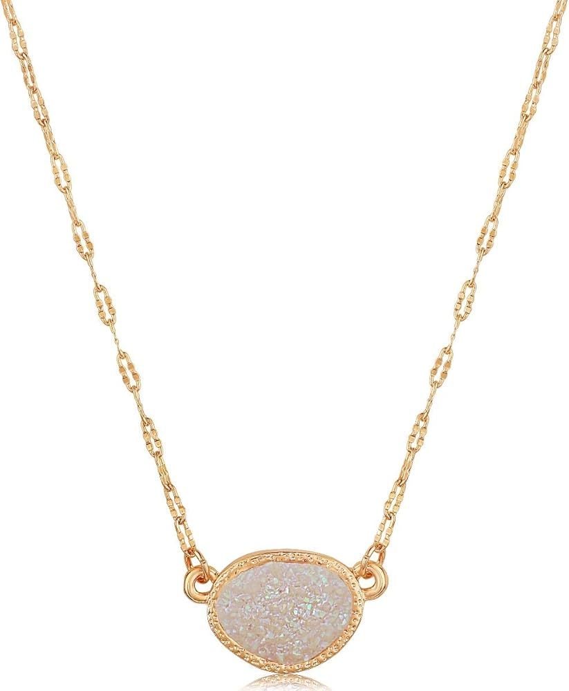 Humble Chic Simulated Druzy Pendant Necklace for Women with Sparkly Oval Stone - Gold, Silver, or... | Amazon (US)