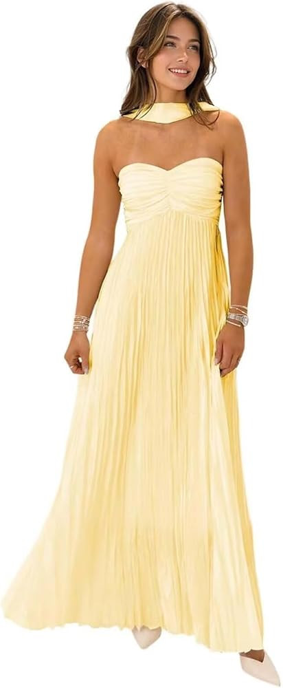 Mollyevers Strapless Bridesmaid Dresses with Scarf Long Pleated Chiffon Empire Formal Evening Gow... | Amazon (US)