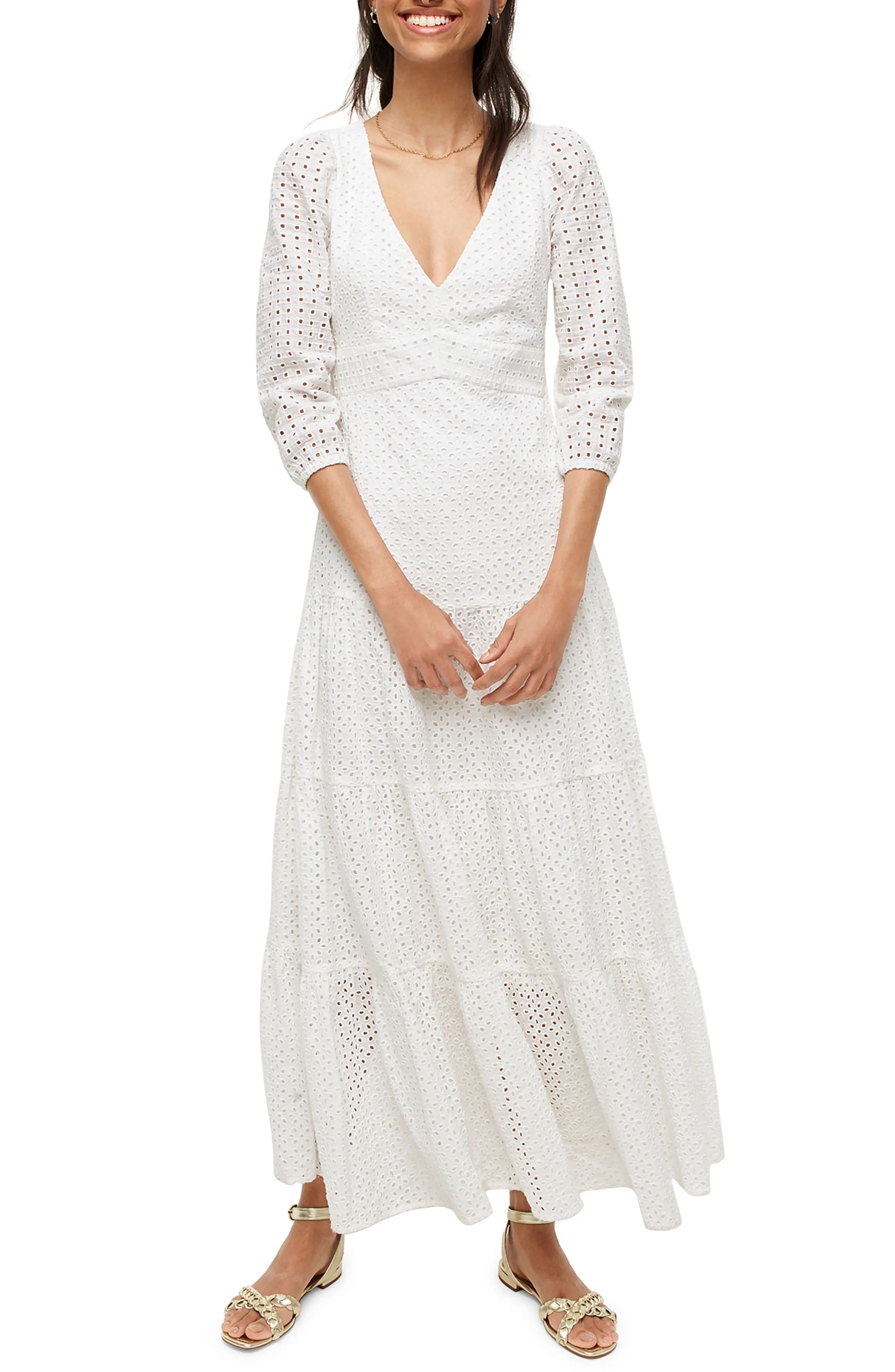 Women's J.crew Tiered Eyelet Maxi Dress, Size 2 - White | Nordstrom