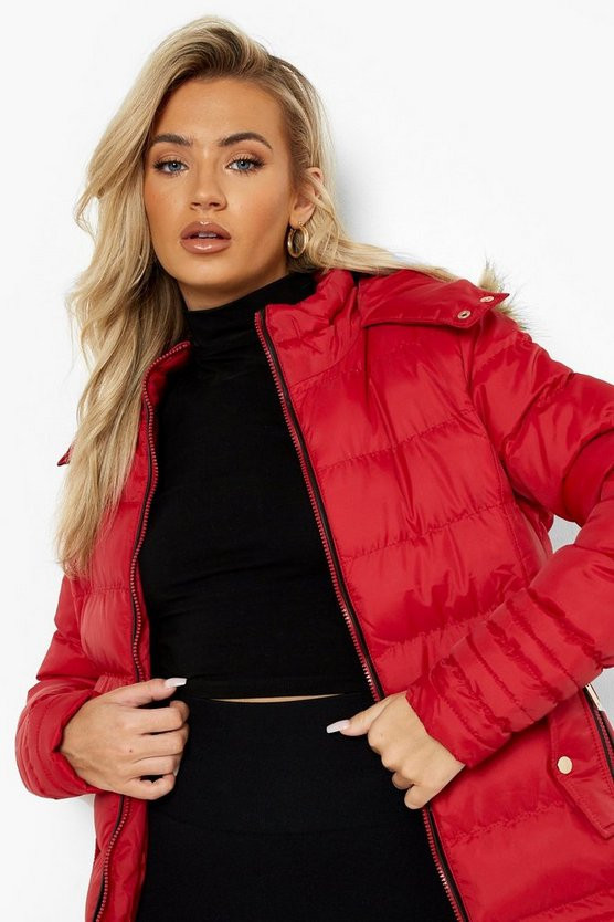 Quilted Faux Fur Trim Jacket | Boohoo.com (US & CA)