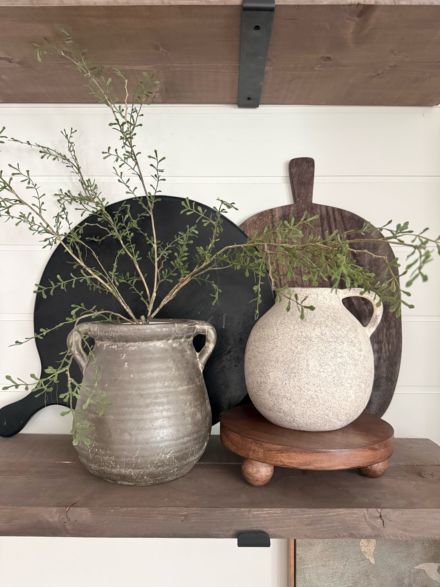 Shelf styling in the kitchen. Wood risers are one of the most versatile pieces!