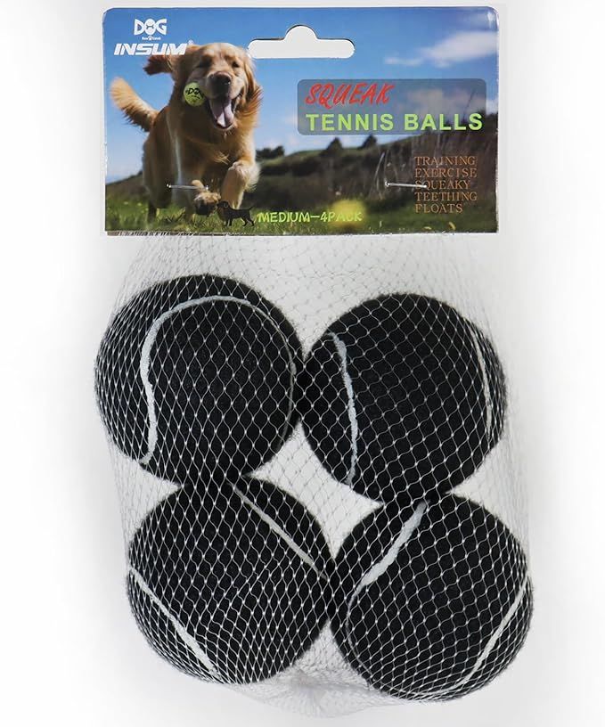 Squeaky Tennis Balls for Dogs Colorful Easy Catching Pet Dog Balls 4 Pack (2.5inch-Black) | Amazon (US)