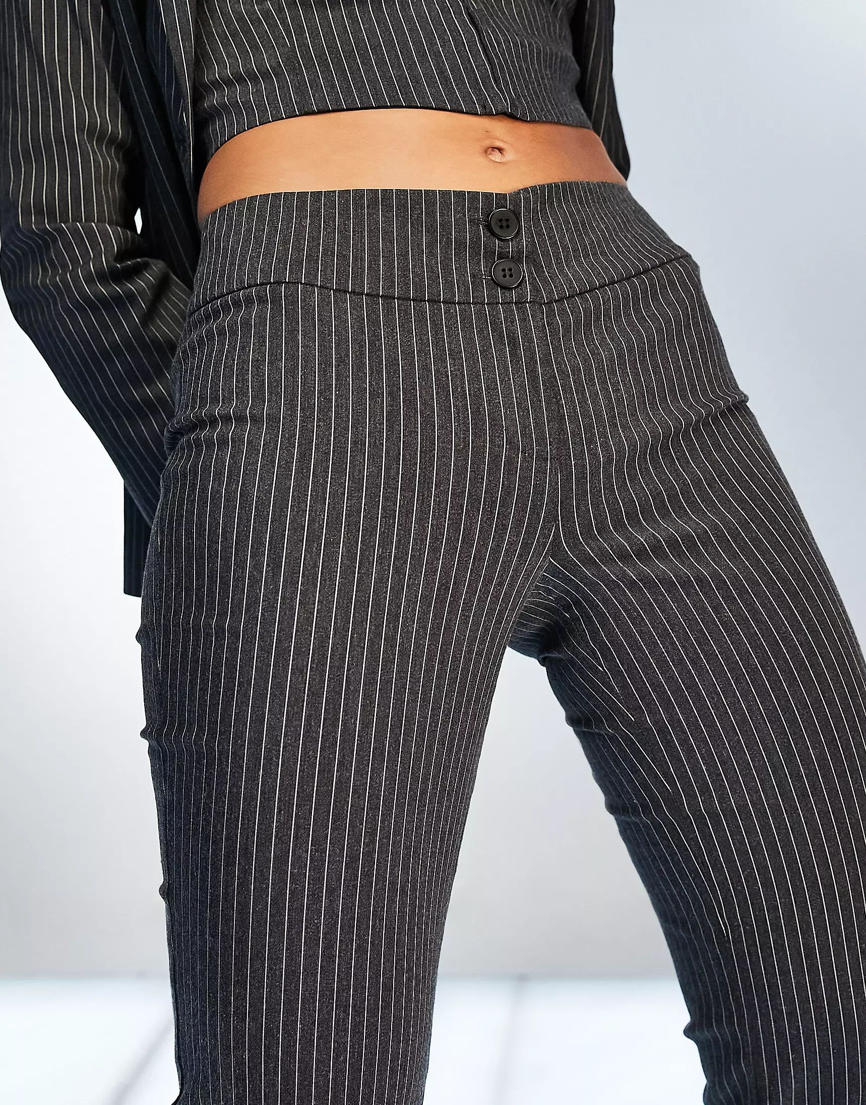ASOS DESIGN pinstripe suit flare trousers in grey | ASOS (Global)