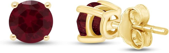 Birthstone Stud Earrings for Women, 4mm Round Simulated Gemstone Studs in 14K Gold Plated 925 Ste... | Amazon (US)