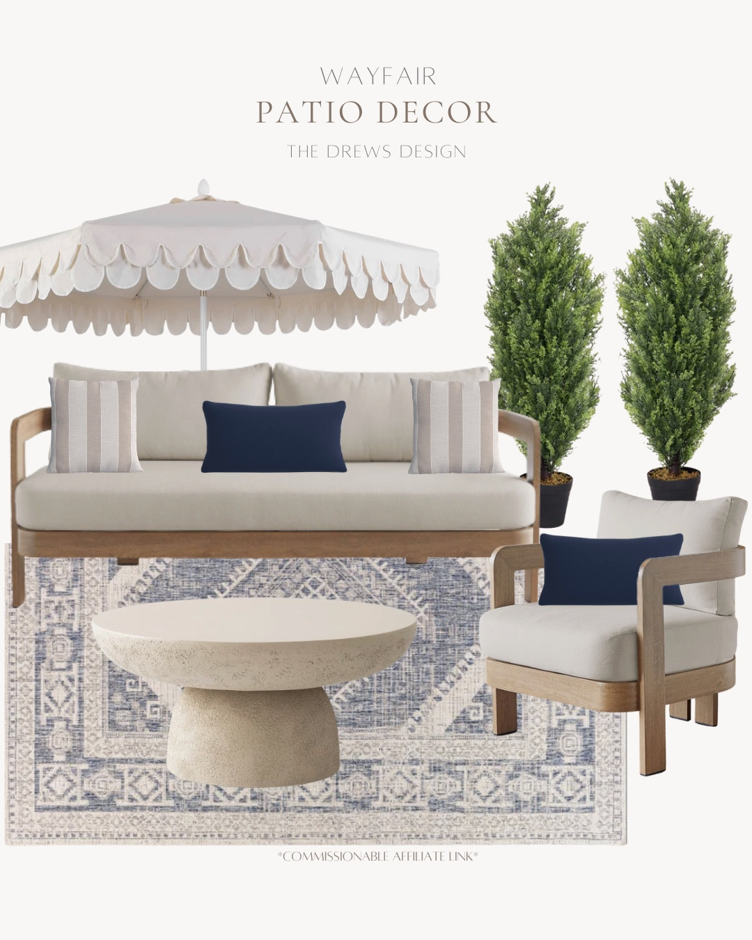Wayfair patio decor includes outdoor sofa, outdoor accent chair, outdoor rug, outdoor botanicals, outdoor pillows, coffee table, umbrella. 

Outdoor decor, home decor, spring patio

#LTKHome #LTKSaleAlert #LTKSeasonal