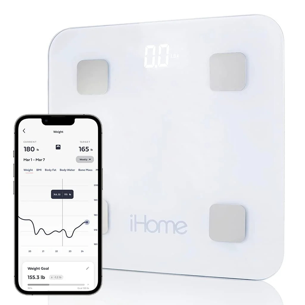 iHome Smart Scale 400 lbs Digital Bathroom Scale for Body Weight BMI Weighing, White | Walmart (US)