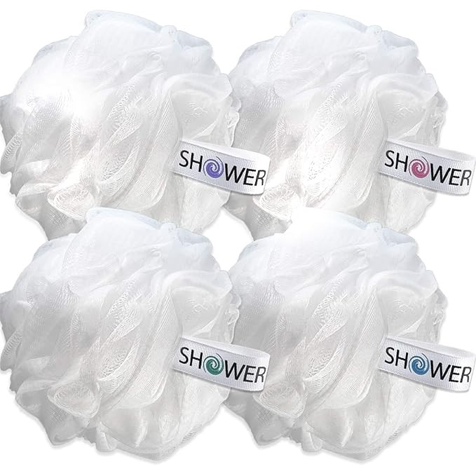 Loofah Soft White Cloud Bath Sponge XL 75g Set by Shower Bouquet: 4 Pack, Extra Large Mesh Pouf f... | Amazon (US)