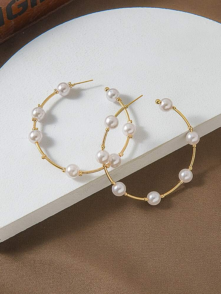Faux Pearl Decor Cuff Hoop Earrings | SHEIN