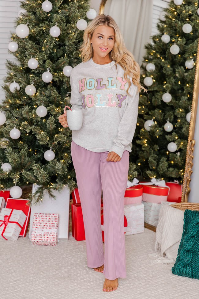 Holly And Jolly Chenille Patch Graphic Sweatshirt | Pink Lily