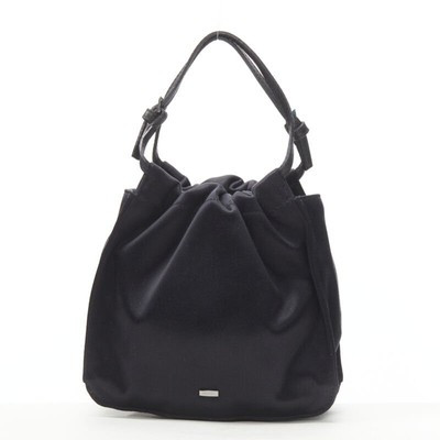 GUCCI TOM FORD black gathered silk satin minimal leather handle bucket bag | eBay US