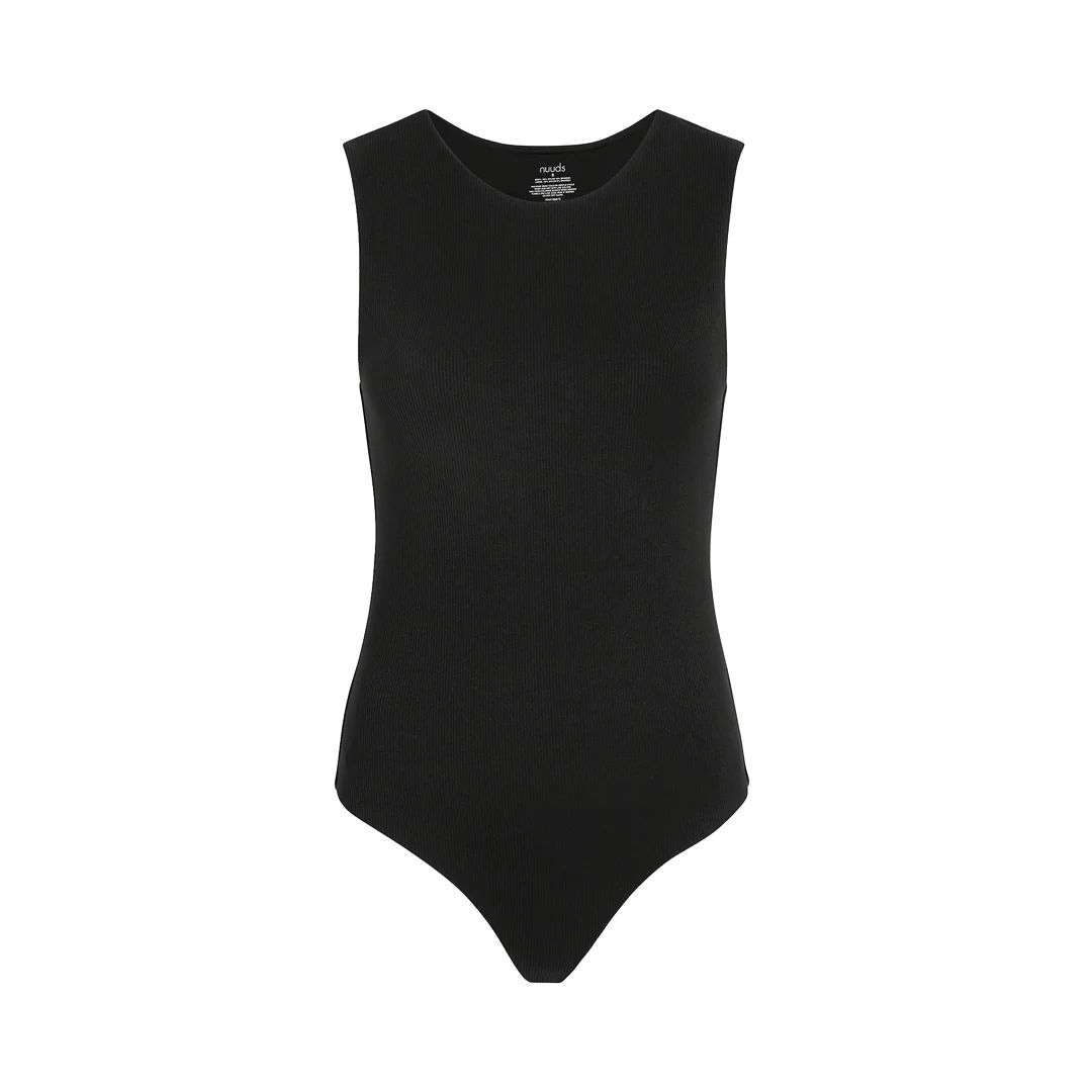 Ribbed Crew Tank Bodysuit | Black | Nuuds US