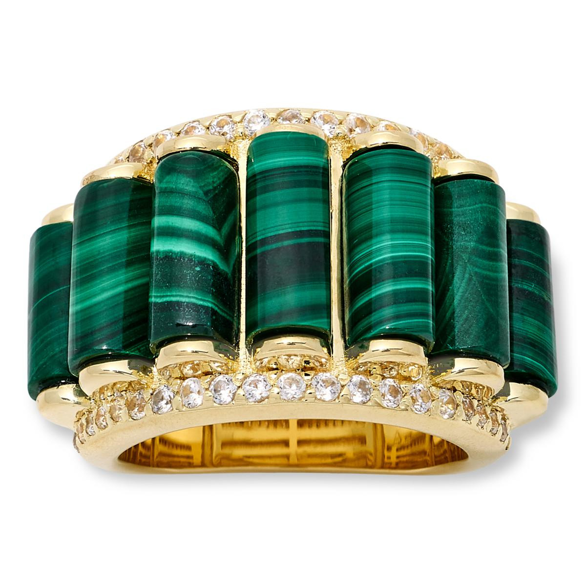 Rarities Gold-Plated Malachite and White Zircon Barrel Band Ring - 23358629 | HSN | HSN