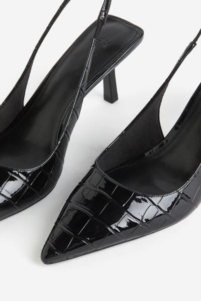 Slingbacks - Black/Crocodile-patterned - Ladies | H&M GB | H&M (UK, MY, IN, SG, PH, TW, HK)