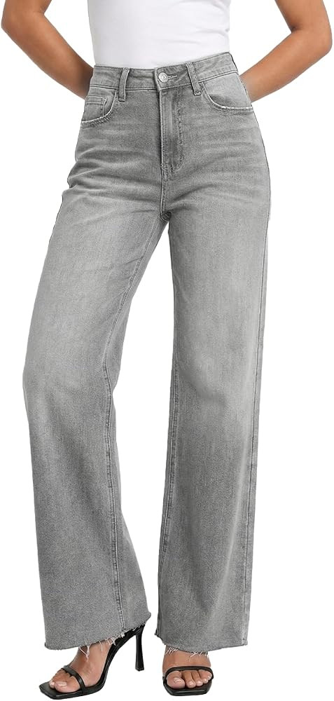 BlueMoment High Waisted Wide Leg Jeans for Women Stretchy Baggy Jean Trendy BBL Jeans Raw Hem Loo... | Amazon (US)