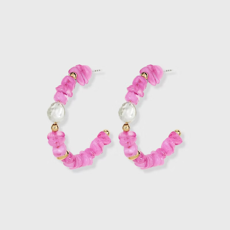 Beaded Pearl Hoop Earrings - A New Day™ | Target