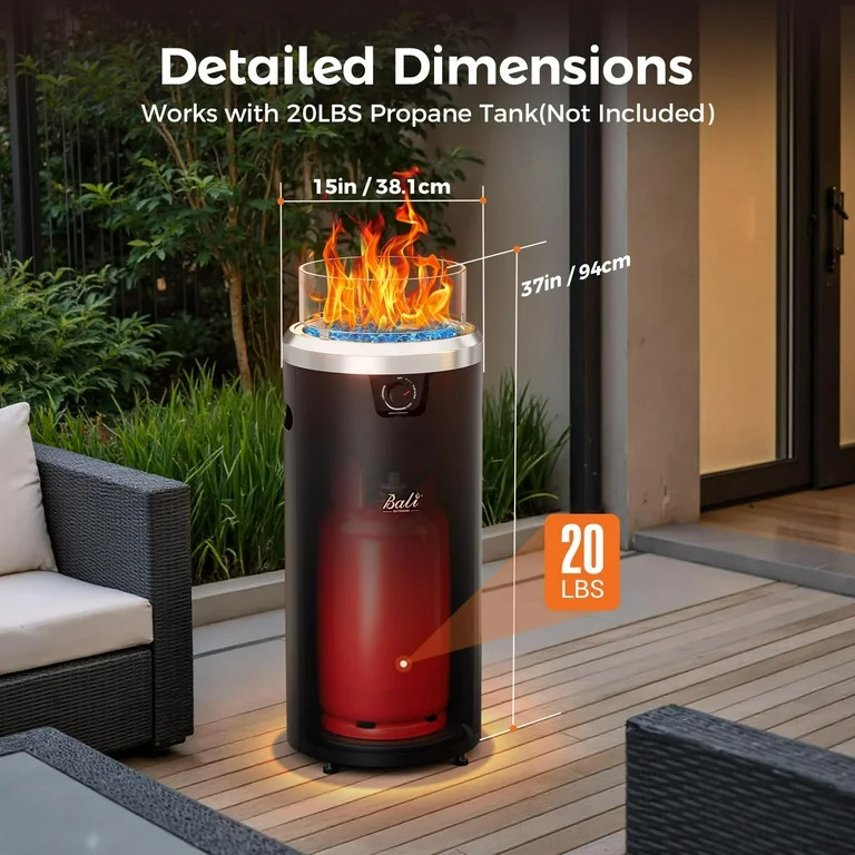 BALI OUTDOORS Round Propane Fire Pit Fire Column, 32-inch Tall Black Gas Fire Pit for Backyard an... | Walmart (US)