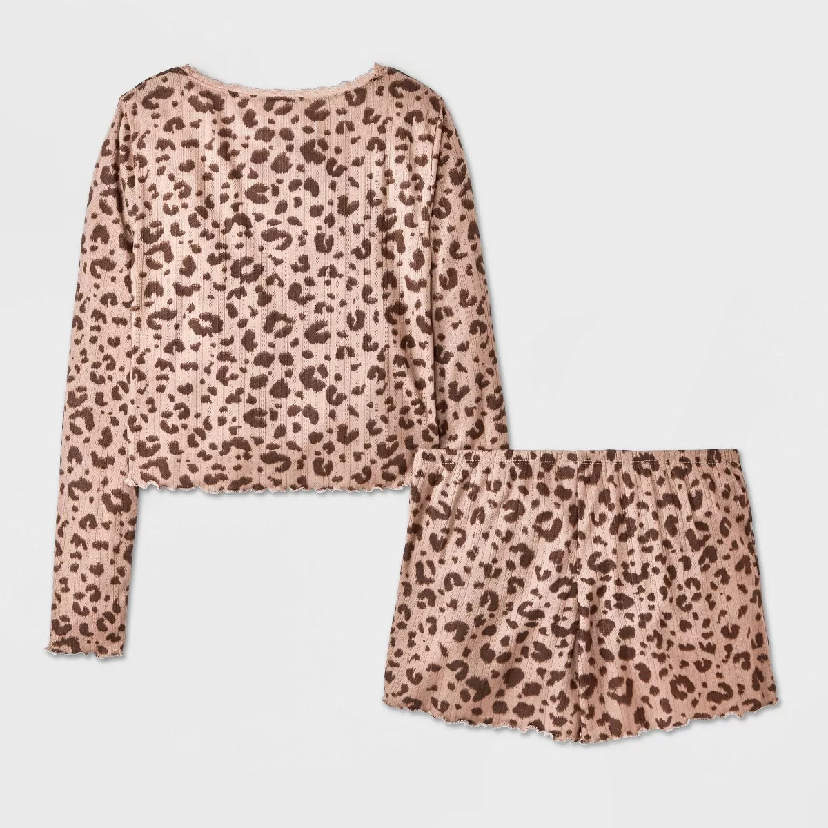 Girls' 2pc Animal Print Long Sleeve Pointelle Pajama Set - Tan M | Target