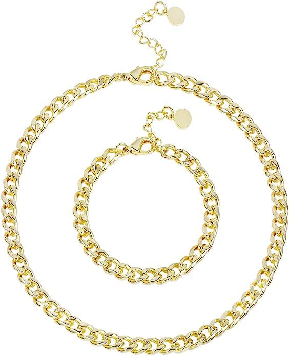 BOUTIQUELOVIN Gold Paperclip Chain Necklace Bracelet Set | 14K Gold Plated Classic Link Chain for... | Amazon (US)